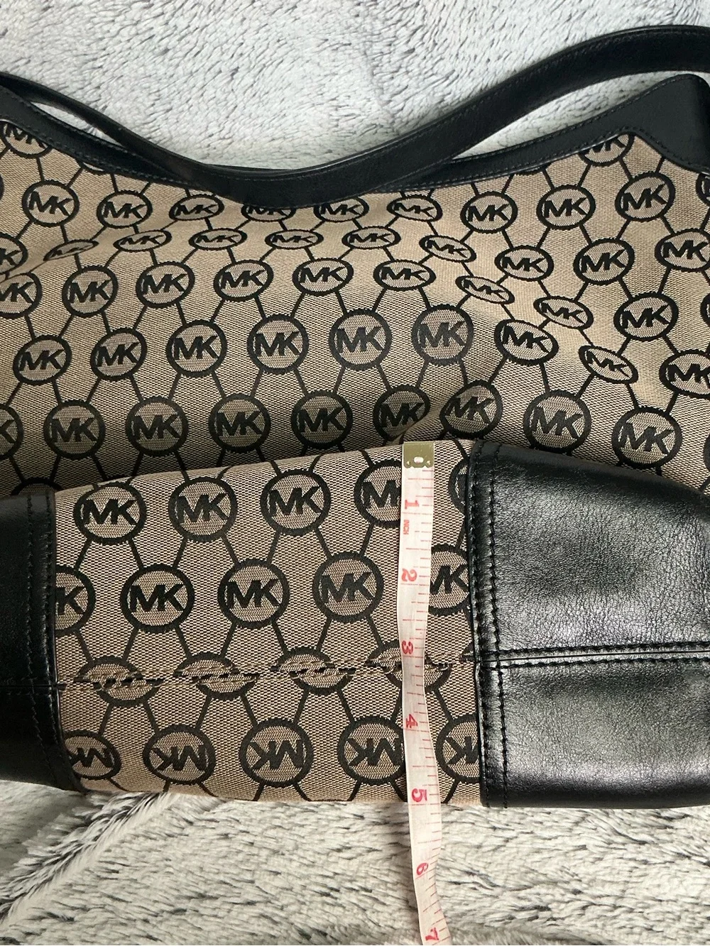 Michael Kors Brown Logo Canvas Shoulder Bag with Black Leather Trim~